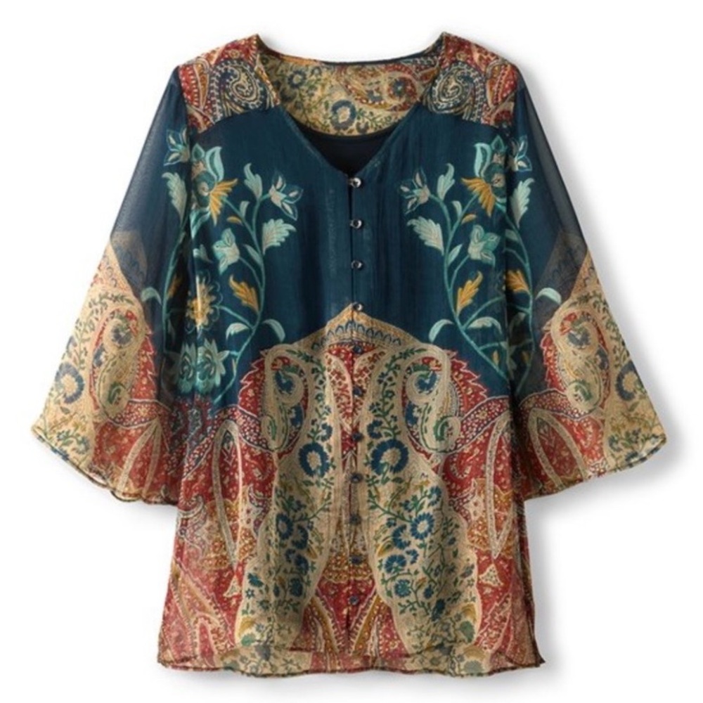 NWOT Soft Surroundings 3X Floral Paisley Sheer Women's Top withTank top.